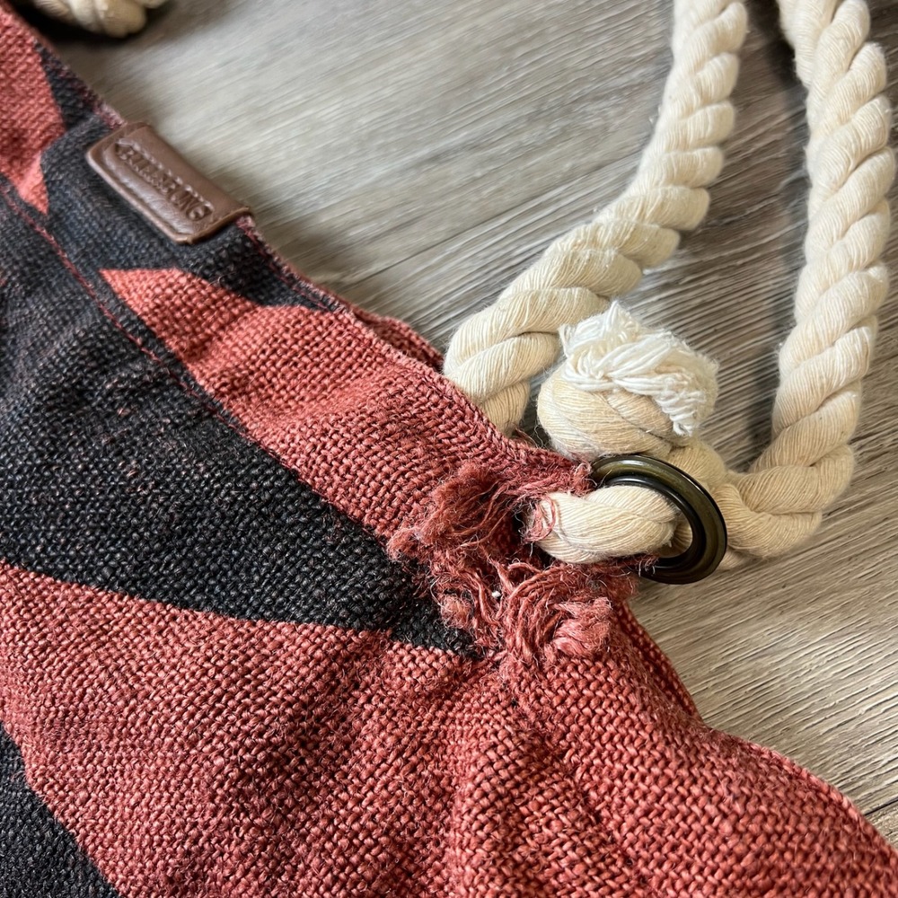 Billabong Tote Bag Womens Large Rust Red Rope Handle Boho Beach Geometric Bag - Picture 2 of 12